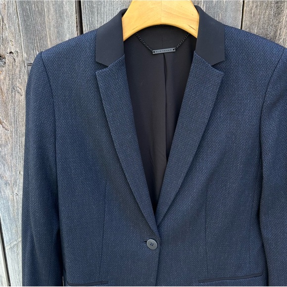 Elie Tahari Single Button Tweed Blazer Viscose Polyester Navy Blue 6 - Picture 2 of 15